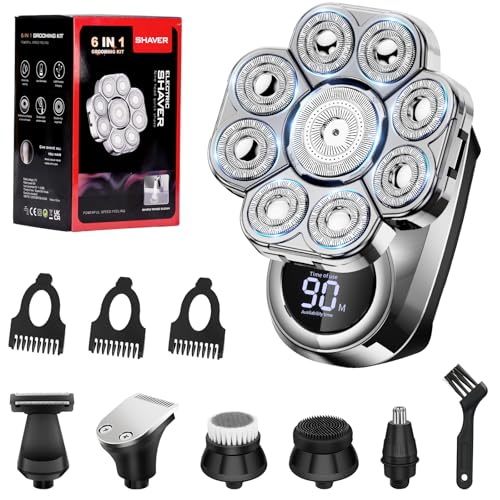 Wandefol Rasoir Chauve Homme Électrique 8-en-1 – Tondeuse Crâne 0 mm avec Écran LCD, 9 Têtes Flottantes, IPX7 – Rasoir Visage & Corps avec Brosse...