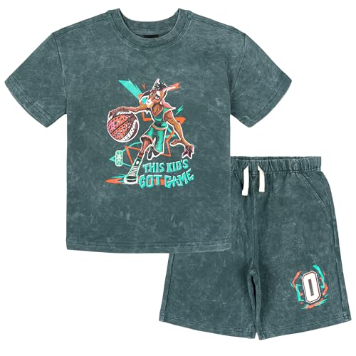 GOAT THE MOVIE Little Boys Optic Wash T-Shirt & Shorts Set Gray Green 6