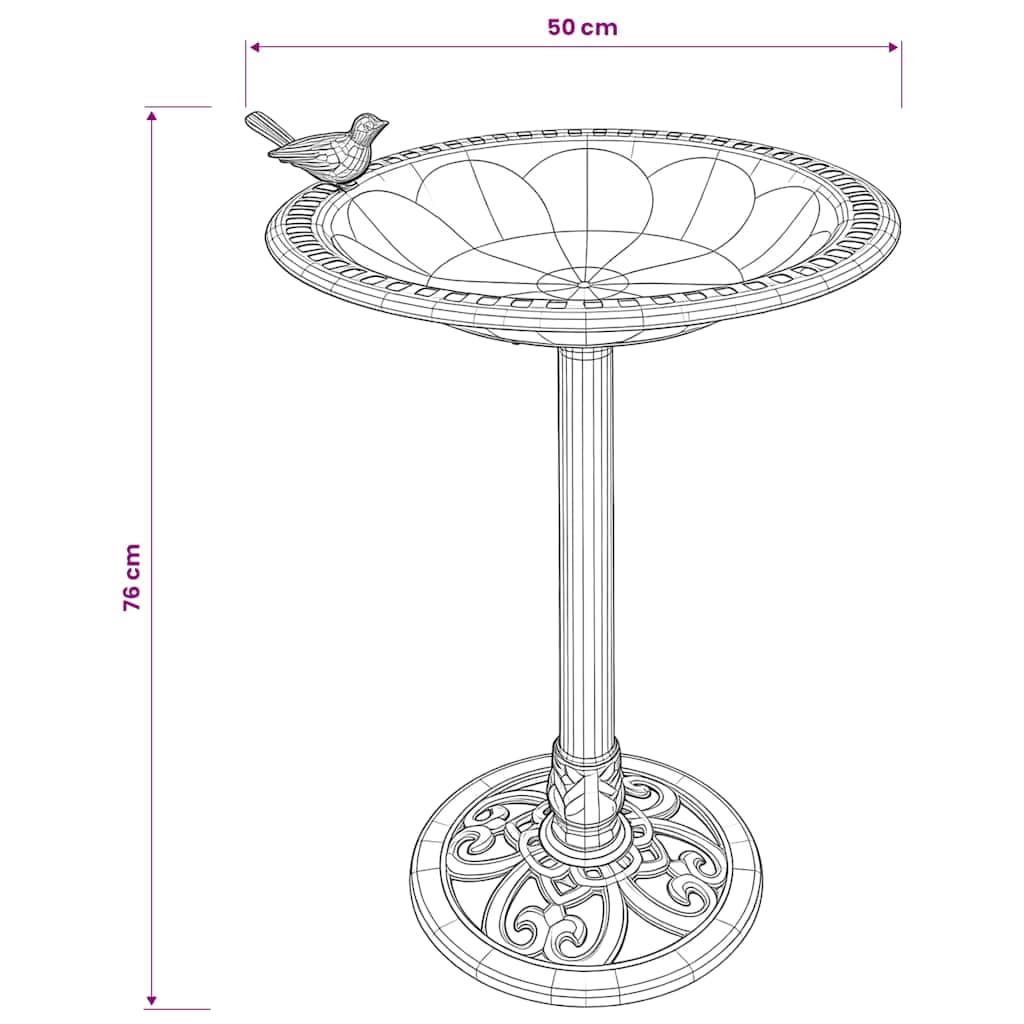 Baño para pájaros de plástico de color bronce, resistente a la intemperie, 50 x 76 cm, de pie, con base estable para jardín, decoración de jardín, bebedero para pájaros y comedero para beber y