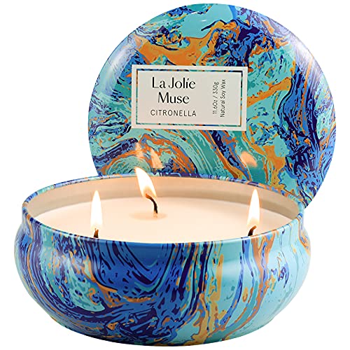 La Jolíe Muse Duftkerze Citronella Kerze in Dose Wachs Kerze Outdoor Groß 330g 65std