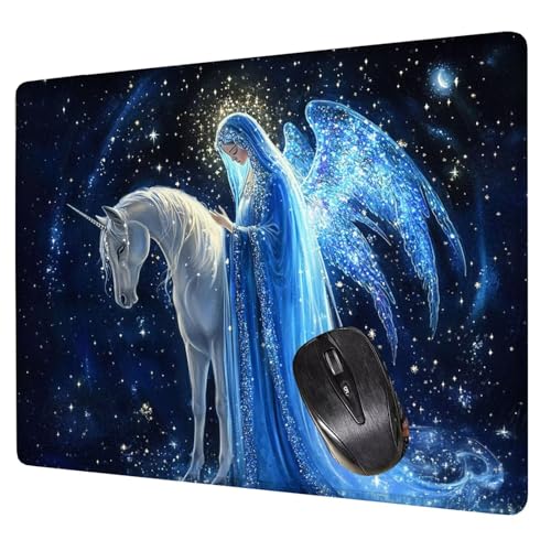 Ange Tapis de Souris Gaming 34 x 28 cm, Tapis de Souris Cheval sous Main Bureau, avec Bords Cousus, Imperméable Antidérapant Mousepad, Vitesse et la...
