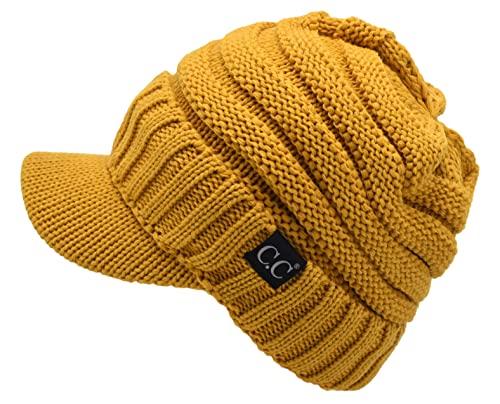 Image of C.C Trendy Warm Oversized Chunky Soft Oversized Ribbed Slouchy Knit Hat with Visor Brim