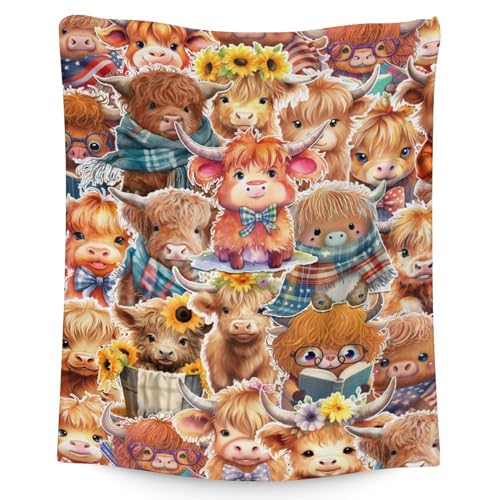 Highland Cow Blanket Gifts - 30x40 Inches Cute Throw Blanket for Girls & Boys - Brown Soft Fuzzy Blankets for Couch & Office