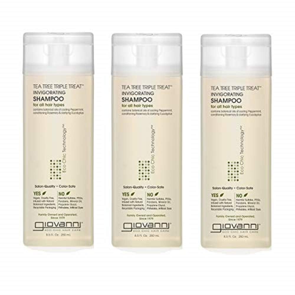 Tea Tree Triple Treat Invigorating Shampoo - Cooling Peppermint, Eucalyptus & Rosemary, Strengthen & Rejuvenate Hair & Scalp, Salon Quality, Paraben Free, Tea Tree Shampoo - 8.5 oz (3 Pack)