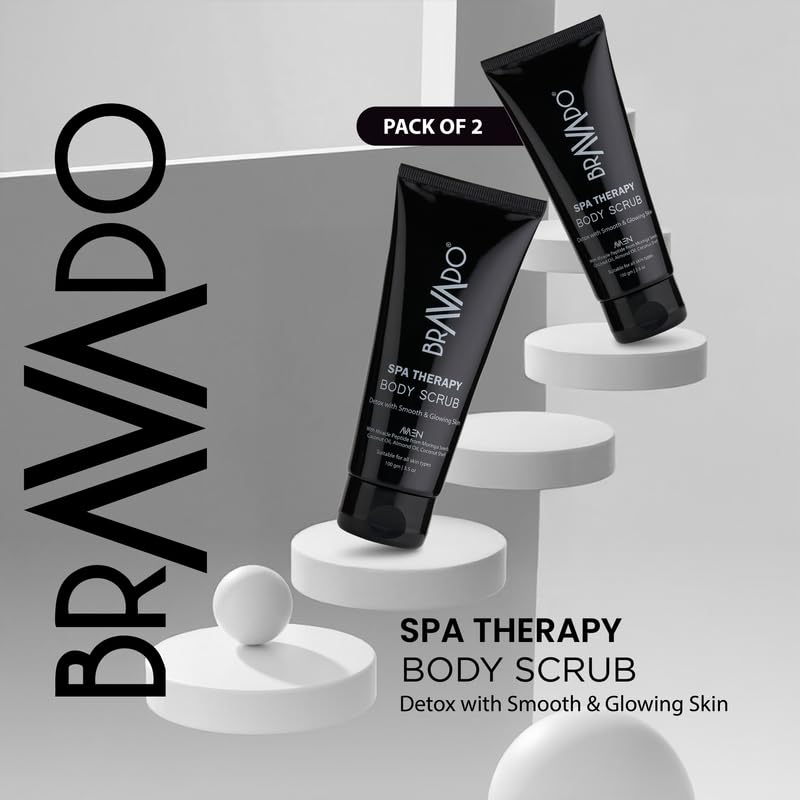 Image of BRAVADO Spa Therapy Body Scrub (Pack of 2) Value Pack | Deep Exfoliating Body Scrub for Men | Removes Dead Skin & Tan | Smooth & Refreshing Skin Care | 200g Each