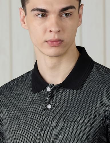 Image of Amazon Brand - Symbol Men Regular Fit Textured Jacquard Polo| Half Sleeves | Available in Plus Size