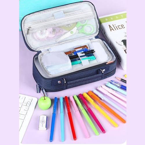 Image of WYCY Pencil Case Canvas Pencil Pouch Big Capacity Organizer with Compartmens Multifunctional Pen Box with Zipper (Pink)