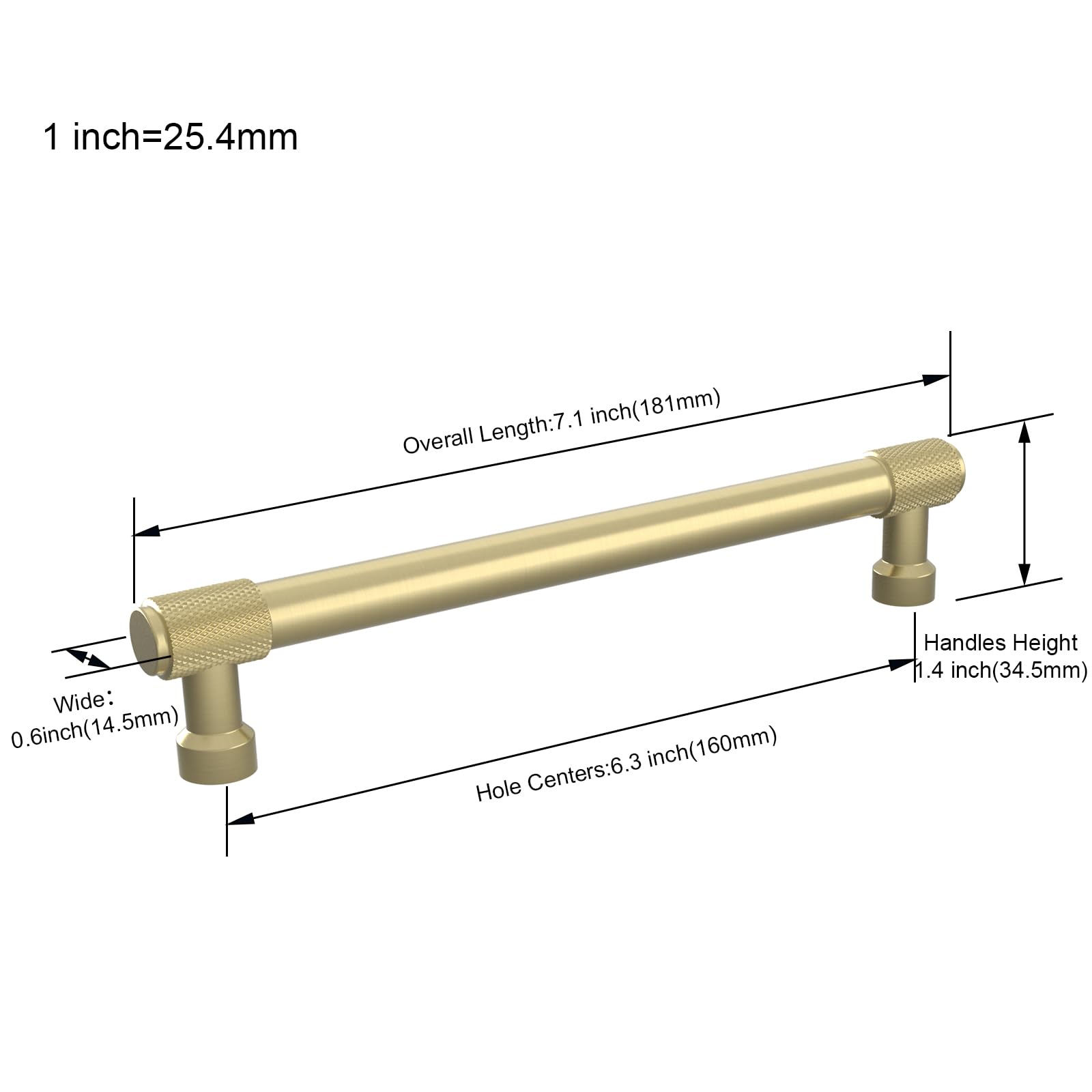 FURNIWARE 10 sztuk radełkowanych uchwytów meblowych, rozstaw otworów: 160 mm, uchwyty kuchenne, uchwyty do szuflad, mosiężne, do szafek kuchennych