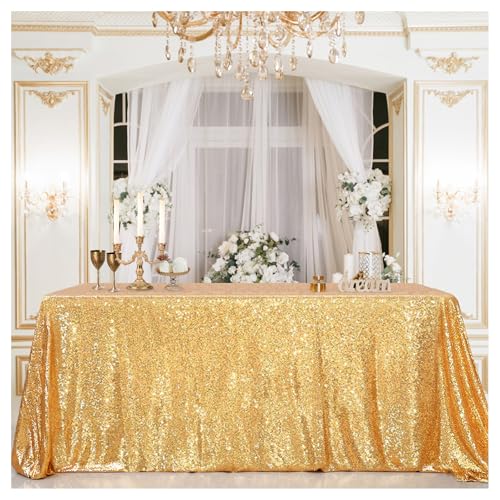 Image of B-COOL Gold Sequin Tablecloth Party Glitter Tablecloth Sparkly Table Cloth 60x102 Inches Rectangle Classy Elegant Tablecloth for Christmas Halloween Theme Parties Table Decorations