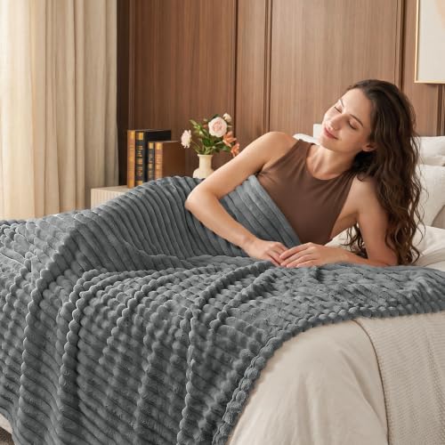 Image of BEDELITE Ribbed Twin Blanket for Couch & Bed, Grey, 66 inchx90 inch