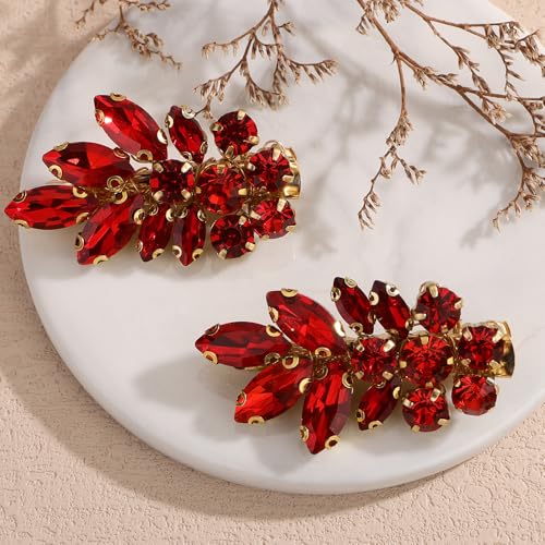 2 piezas Pinzas de Pelo Doradas con Rhinestones Rojos Pequeños para Mujer