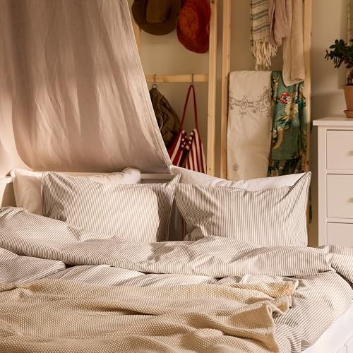 Housse de couette 200x200 rayé blanc beige SOLFIBBLA - 4