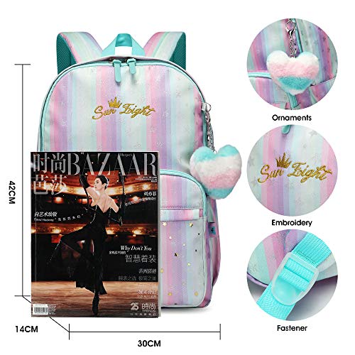 Caran·y Girls Backpack For Kid In Waterproof Elementary Large Space Love Decoration Starry Pattern School Bookbag Boys Girls Fit Over 6 Years Old Girls Book Bag（Colorful Strip） #TOP1