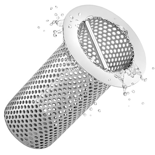 Otoolling 1 Pcs Commercial Floor Drain Strainer Perforated Cylindrical Mesh 316 Stainless Steel Drain Basket with Carry Handle heavy-duty for Restaurants Kitchens Factory (3 Diameter X 6 Tall)