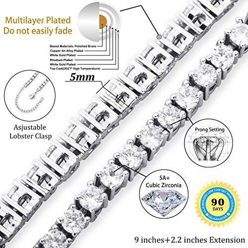 Topgrillz 3-6Mm Tennis Chain Anklet With Extension Bracelet For Women, 14K Gold Plated Cz Diamond Fashion Foot Jewelry Gifts (5Mm White Gold,9) #TOP1