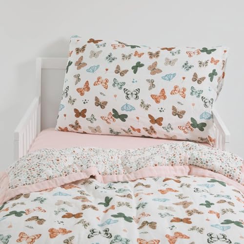Image of Little Unicorn Toddler Bedding 3-Piece Set | Includes Comforter, Crib Sheet & Pillowcase | Soft & Breathable Muslin Fabric | for Convertible Cribs & Toddler Beds (Butterflies)
