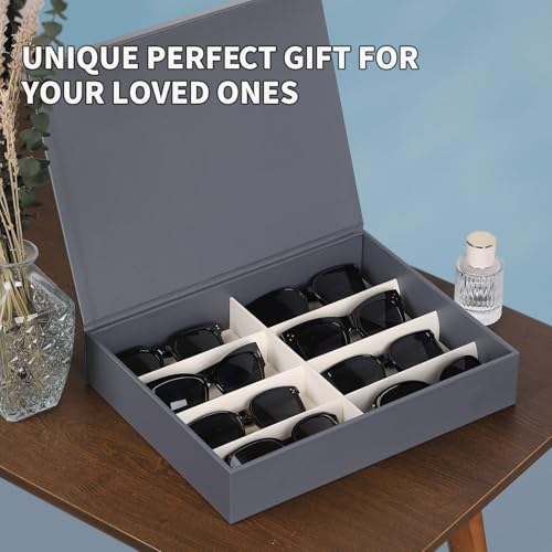Image of AUTOARK Leather 8 Slot Sunglasses Organizer,Eyeglasses Holder for Men Women,Multiple Glasses Display Case,Light Blue,MKAW054