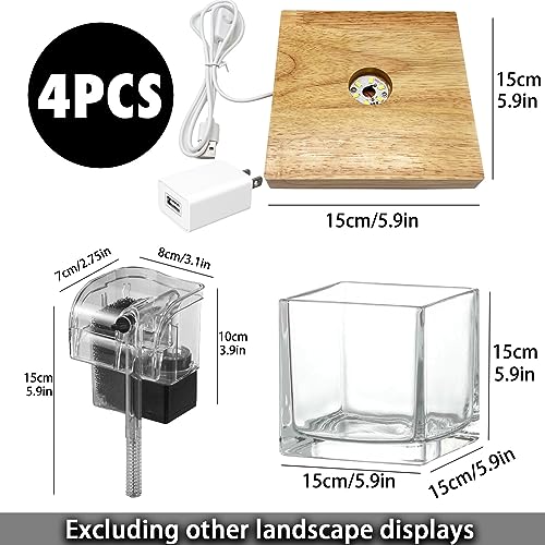Image of SARUFO 0.81Gallon Fish Tank Kit Desk Aquarium Set Small Glass for Kids Beginner Square Betta Fish Bowl with Wooden Base LED Light Water Pump Accessories Self-Cleaning Filter Copyright Patent
