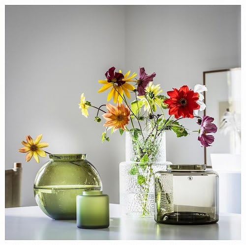 Amazon | IKEA イケア 花瓶 グリーンブラウン 16cm m00511954