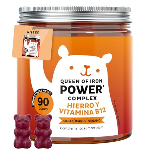 Queen of Iron Power Complex - Gominolas de Energía y Vitalidad - Hierro con Vitamina B12, B1, B6, C, D y Yodo - 90 unidades (3 meses) - Sin azúcar, Vegano - Bears with Benefits