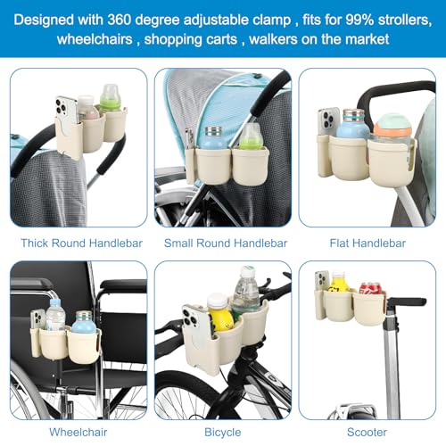 Image of Accmor Stroller Cup Holder with Phone Holder, Bike Cup Holder, Universal Cup Holder for Uppababy Nuna Doona Strollers, 2-in-1 Cup Holder for Walker, Wheelchair, Scooter