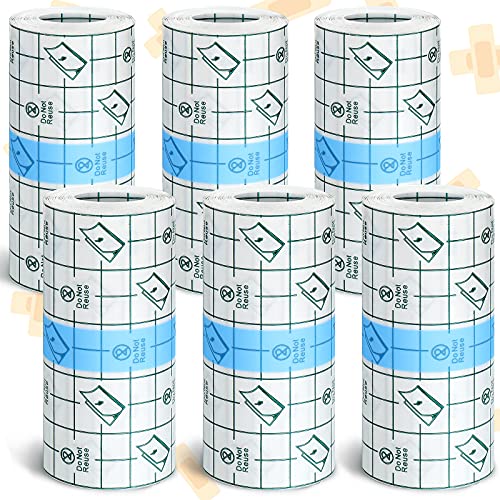 Spnico 6 Rolls Transparent Stretch Adhesive Bandage Waterproof Adhesive Bandages Shower Shield Dressing Transparent Film Dressing Roll Clear Dressing Tape, 4 Inches x 3 Yards