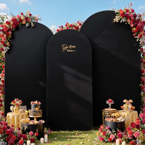 Image of Black Arch Backdrop Cover Set of 3 (7.2ft, 6.6ft, 6ft), Double-Sided Spandex Chiara Arch Frame Covers, Wrinkle-Free Matte Fabric for Wedding Birthday Party Decor (No Stand)