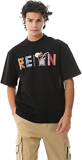 وايت رابيت تي شيرت اسود باكمام قصيرة للرجال متعدد المطبوعات