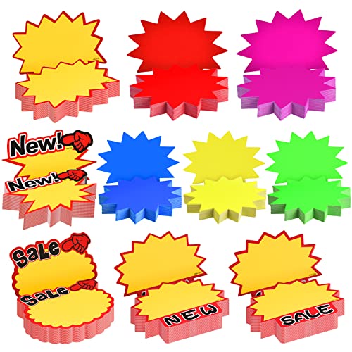 500 Pieces Burst Signs Fluorescent Signs Blank Star Shape Retail Sale Tags Burst Paper Signs for Retail Party Favors, 10 Styles (Irregular Shape)