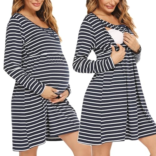 Uniexcosm Stillnachthemd Damen Langarm Nachthemd Stillshirt Baumwolle...