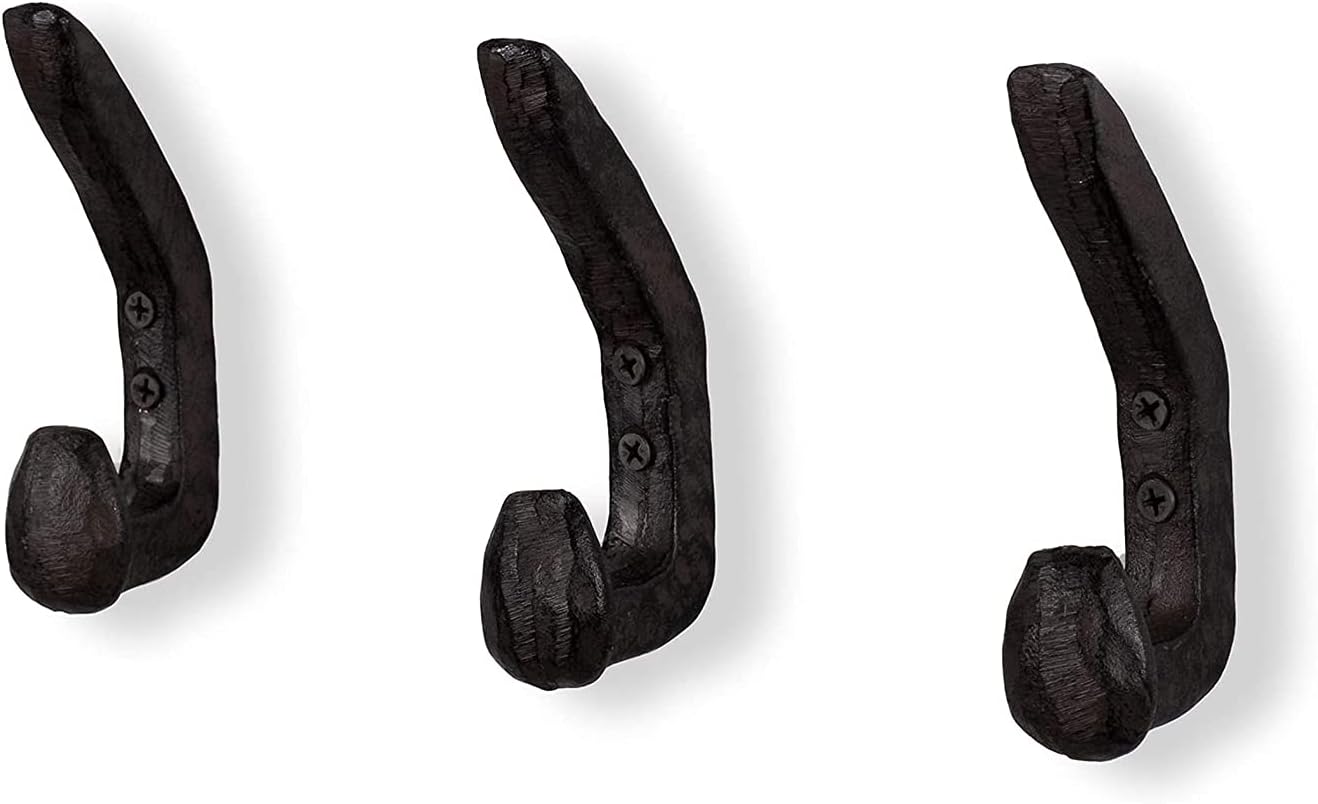 Rustic State Halle Wall Mount Cast Iron Hooks Coat Towel Bag Hat Hanger Multiuse Entryway Railroad Spike Rack Black Set of 3