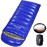 Fengzel Outdoor 子供用寝袋 封筒型 170*65cm 400-1500g 93%高級ダウン詰め 軽量 コンパクト お子様用 アウトドア 室内 暖かい シュラフ (400Tダークブルー, 厳寒用（1500gダウン詰め）)