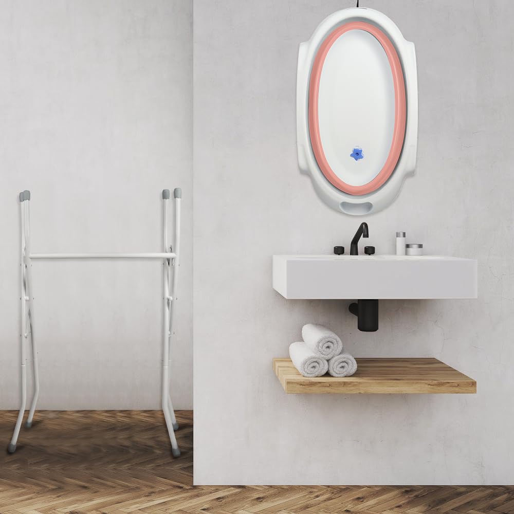 Babybadewanne mit Gestell, Baby Badewanne Faltbar mit Badekissen - Baby Bathtub Duschwanne für Neugeborene Kleinkinder 0-24 Monate (Rosa-D)