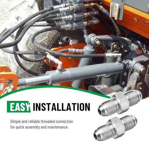Image of 10 Pack Hydraulic Hose Adapter Fittings: 1 /4 inch JIC Male x 1 /4 inch JIC Male, Straight Tube Hydraulic Connectors with Protection Cover