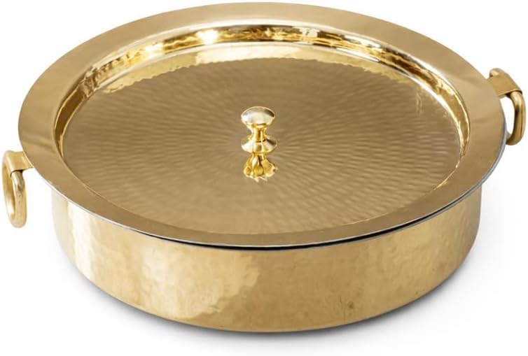 P TAL Brass Lagan 6L, Tin Coated with Lid 100% Pure Brass Degchi for Cooking 3.2 kg Biryani Handi Ptal Utensils for Kitchen