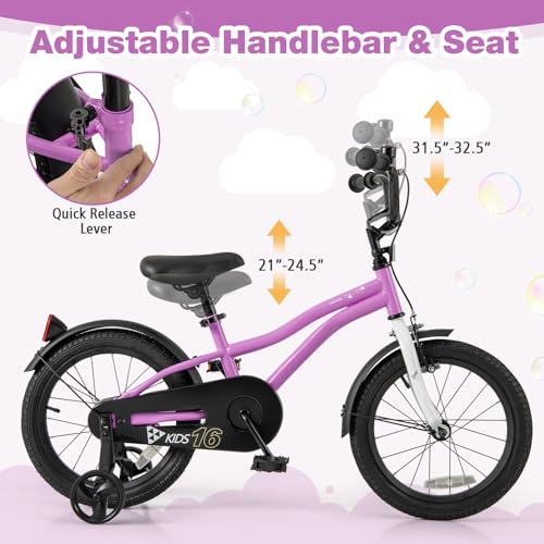 Image of BABY JOY Kids Bike, 12 14 16 18 Inches Sporty Bicycle with Training Wheels, Adjustable Seat, Handbrake & Coaster Brake, Reflectors, Girls Boys Bike for 3-8 Years Old Children