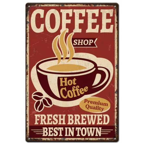 SUPERDANT Café Chaud Plaque Metal Vintage et imprimés Métal Plaque Murale Decorative Boissons Mur Affiche Vintage Art Décor Café Décoration Murale pour...