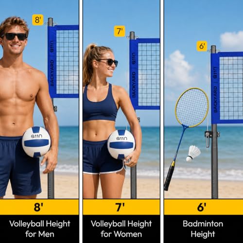 A11N Outdoor Volleyball and Badminton Combo Set - Includes Adjustable Height Anti-Sag Net, Volleyball, Air Pump, 4 Badminton Rackets, 2 Shuttlecocks, Boundary Line Marker, and Carrying Bag, Blue by A11N SPORTS - Image 2