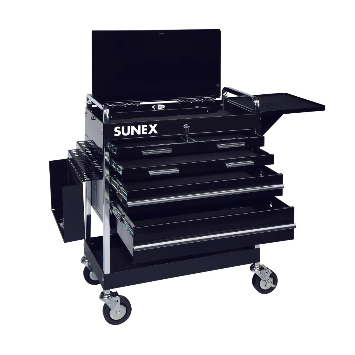 8045BK Heavy-Duty 5-Drawer Service Cart by Sunex Tools – Black, Metal, Model SUN8045BK