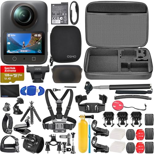 DJI Osmo 360 Standard Combo, 360 Camera with 1-Inch 360° Imaging, Native 8K 360° Video Bundle with 128GB Memory Card, Ca - Detailed View