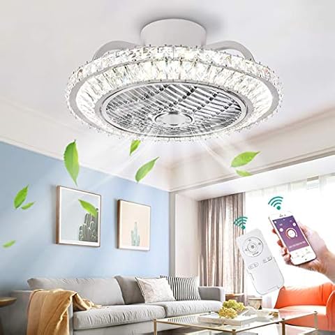 OMGPFR Mute Ceiling Fan with Lights LED Lighting, Luxury Crystal Ceiling Light, Dimmable with Remote Control and App, Modern Invisible Quiet Ceiling Fan Lamp for Living Room Bedroom Light,50cm Cover