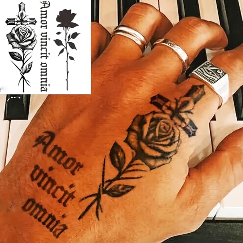 Image of 16 Sheets Watercolor Rose Flowers Temporary Tattoos For Women Adults Hands Decals, Realistic Feather Jewelry Pendant Fake Tattoos For Feet, Waterproof Butterfly Peony Lotus Floral Temp Tatoos Body Art
