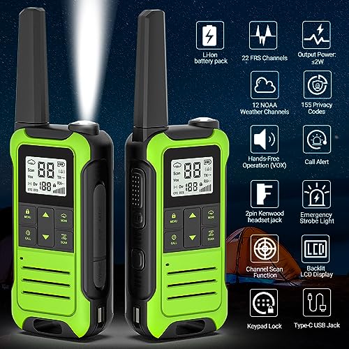 Image of Walkie Talkies Long Range Rechargeable Walkie Talkie for Adults, Baofeng F22 FRS Radio Walky Talky Family Walkie-Talkie with Flashlight 1400 mAh Battery USB Charger for Camping Trip (2 Pack)