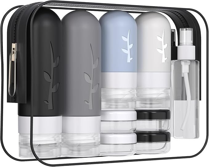 BeyondLuv Travel Essentials Travel Bottles For Toiletries- 17Pcs Silicone Travel size Toiletries Leak Proof Essentials For Women Men Travel Kit Empty Bottle Cream Shampoo Refillable Containers Kit