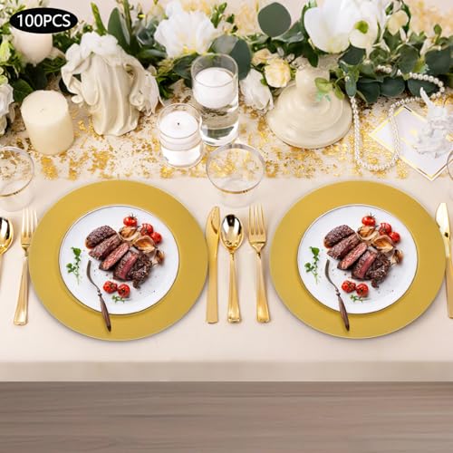 100 Platos Cargadores Redondos Dorados de 13 Pulgadas miniatura 2