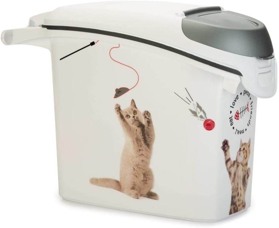 Curver Dog Food Container – 6 kg/15 L – Airtight Odour-Proof Storage for Cats – Container with Carry Handle – 23 x 50 x 35 cm – White