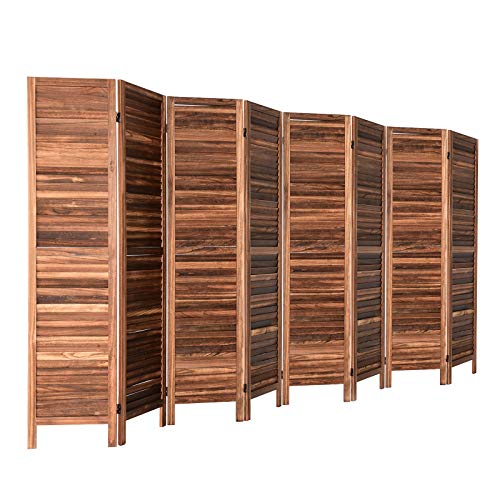 GLSLAND 8 Panel Wood Room Divider 5.6 Ft Tall 16' Wide Folding Partition Privacy Screen Panels Freestanding Partition Wall Dividers Screen, Heavy Duty for Home Office Restaurant Bedroom, Brown