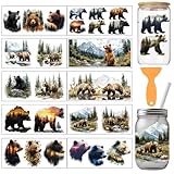arricraft 10 Stück Bärenmotiv Becherdruck UV Transferpapier 10 Stile Aquarell Wild Forest Bear PVC DIY Wärmeübertragung Aufkleber Für 16 OZ Glasbecher Handwerk 9.5x4.3 Zoll