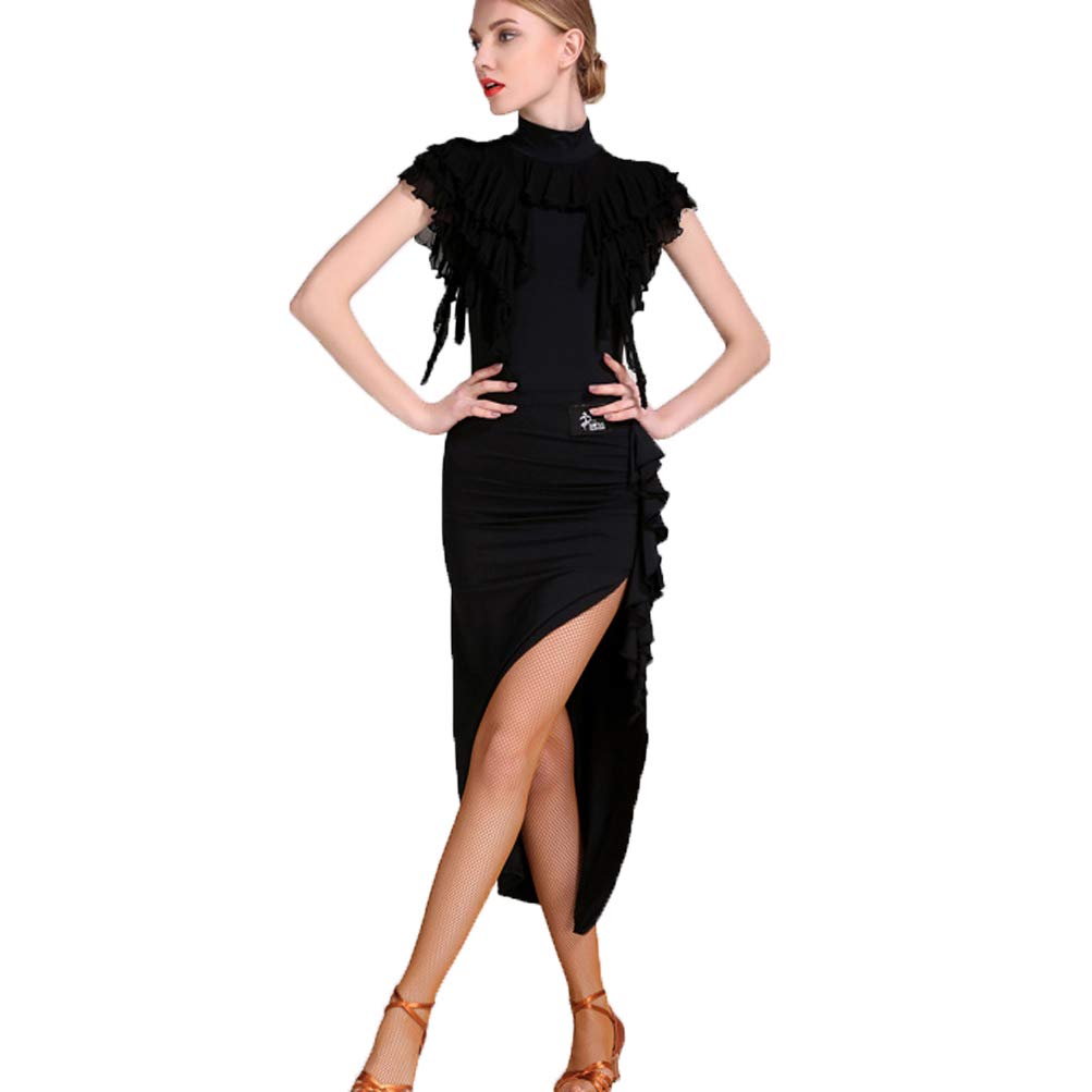Latein Tanzröcke Mit Stehkragen Standard Tanzkleider Für Damen Tango Auftritts Tanz Outfit Mit Seitenschlitz Figurbetonte Tanzkleidung Für Salsa Und Cha Cha