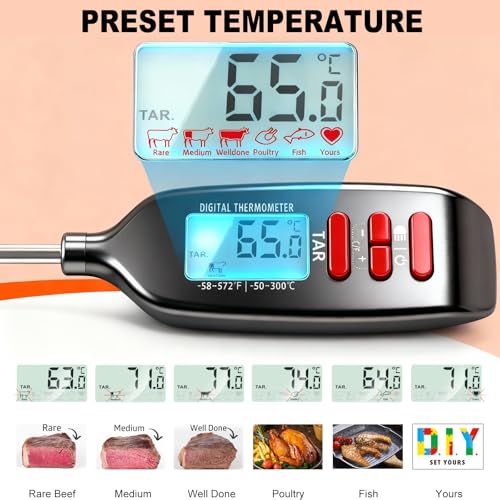 Antonki Meat Thermometer with Long Food Temperature Probe, Digital Instant Read Food Thermometer with Backlight for Cooking, Chef, Kitchen, Bake, Candy, Grill, BBQ, Oil - ℃/℉ Switch